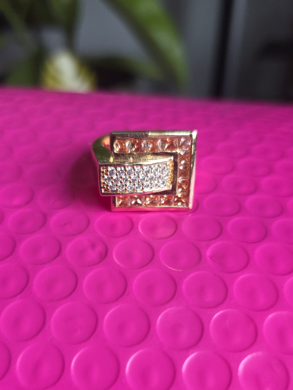 14k Gold Plated Geometric Pavé Ring - Women Jewelry